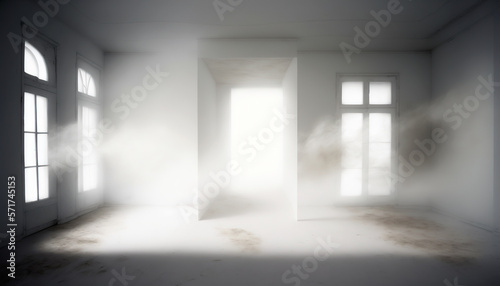 Abandoned interior with dust inside. 3D render