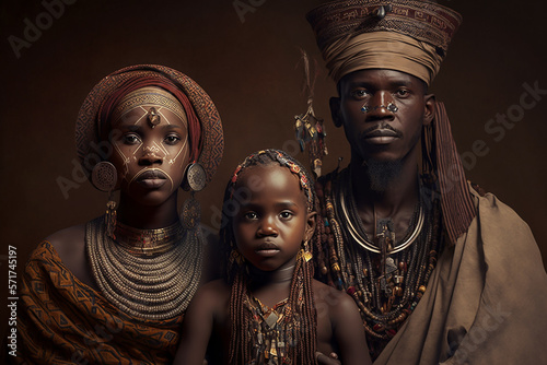 Family portrait from Dogon tribe, West Africa. Ai generated art