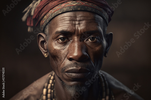 Portrait of man from the Bayaka tribe in Central African Republic. Ai generated art