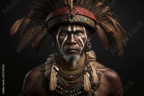 Portrait of Huli Wigmen tribesman from Papua New Guinea. Ai generated art