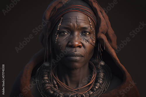 Portrait of woman from Himba herder tribe in Namibia. Ai generated art photo