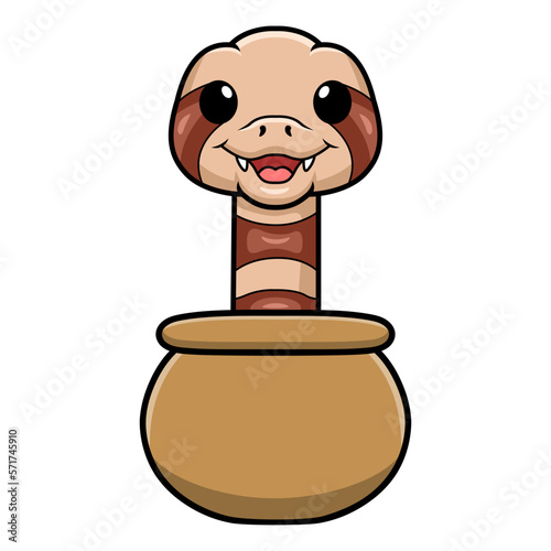 Cute copperhead snake cartoon inside the sack