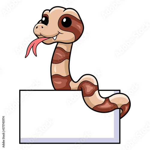 Cute copperhead snake cartoon with blank sign