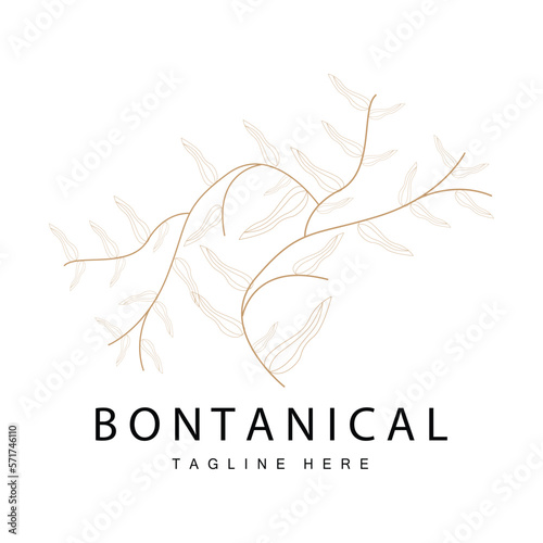 Botanical Logo, Nature Plant Design, Flower Plant Icon Vector With Line Model