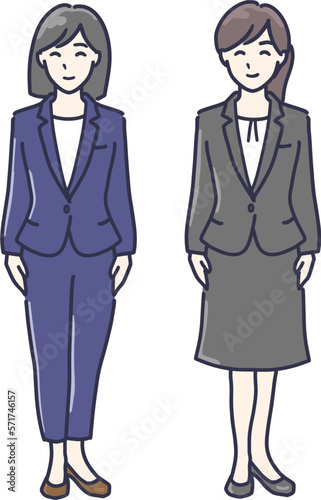 スーツ姿の女性2人イラスト 前向き全身