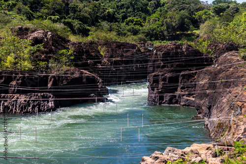 View of the Paranapanema river rapids, called Garganta do Diabo in the city of Piraju, state of Sao Paulo, Brazil photo