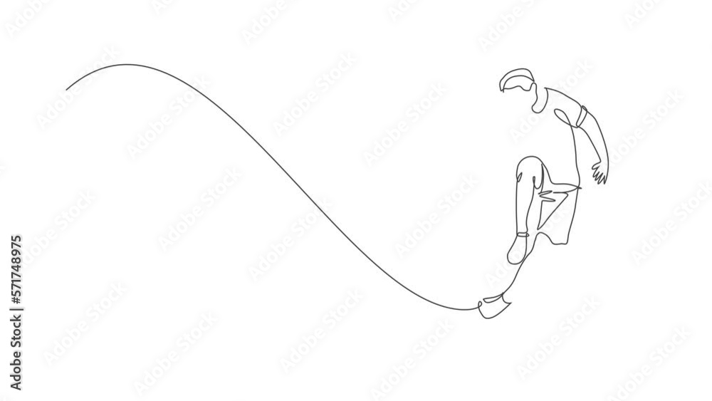 Animated self drawing of single continuous line draw young sportive woman train soccer freestyle, dribbling trick on the field. Football freestyler concept. Full length one line animation illustration Animated self drawing of single continuous line draw young sportive woman train soccer freestyle, dribbling trick on the field. Football freestyler concept. Full length one line animation illustration