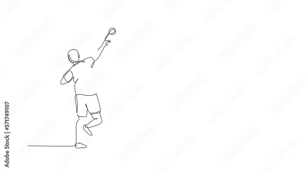 Animated self drawing of continuous line draw young sportive man practice to throw shot put powerfully on the court stadium. Athletic games sport concept. Full length one line animation illustration. Animated self drawing of continuous line draw young sportive man practice to throw shot put powerfully on the court stadium. Athletic games sport concept. Full length one line animation illustration.