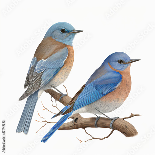 Scientific Illustration of male and female Western Bluebirds, isolated   Generative AI © mcdoth