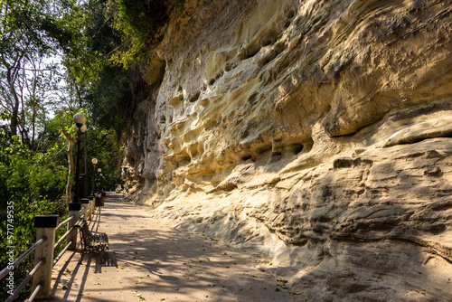 Salitrous wall located in Parque das Monçoes, in the city of Porto Feliz, Sao Paulo, Brazil. Natural monument formed by rock, limestone and sandstone. 