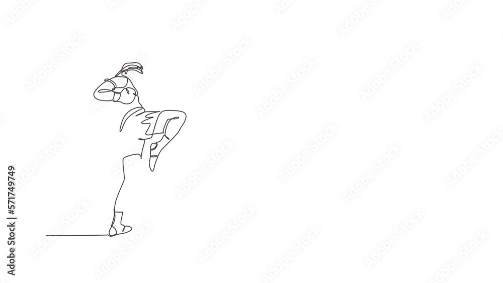 Animated self drawing of single continuous line draw young sportive man training thai boxing at gym club center. Combative muay thai sport concept. Competition event. Full length one line animation. Animated self drawing of single continuous line draw young sportive man training thai boxing at gym club center. Combative muay thai sport concept. Competition event. Full length one line animation.
