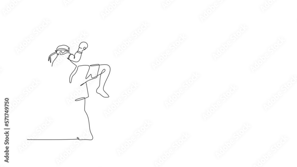 Animated self drawing of single continuous line draw young sportive man training thai boxing at gym club center. Combative muay thai sport concept. Competition event. Full length one line animation. Animated self drawing of single continuous line draw young sportive man training thai boxing at gym club center. Combative muay thai sport concept. Competition event. Full length one line animation.