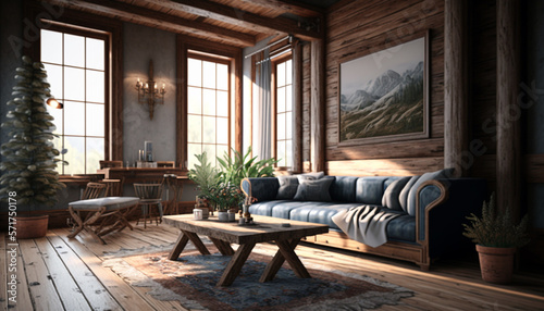 Living room wood concept. Generative AI © Putrasatria