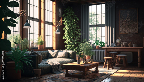 Living room wood concept. Generative AI