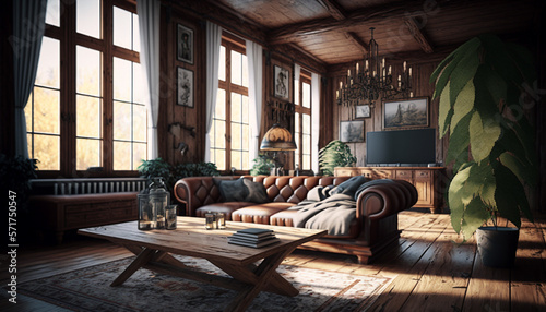 Living room wood concept. Generative AI