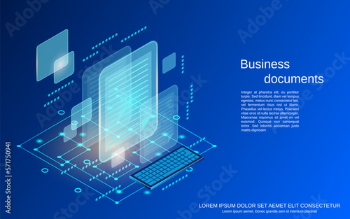 Business documents flat 3d isometric vector concept illustration