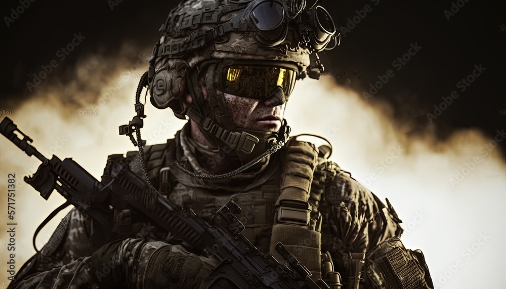 Fototapeta premium portrait military forces in white smoke background by ai generative