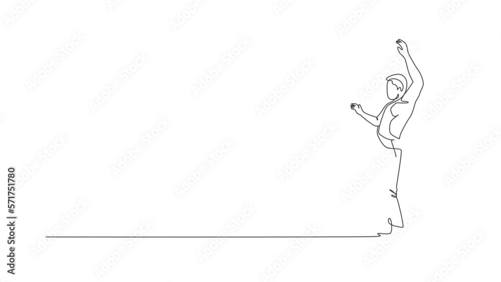Animation of one line drawing of young energetic man capoeira dancer perform dancing fight. Traditional martial art lifestyle sport concept. Continuous line self draw animated. Full length motion. Animation of one line drawing of young energetic man capoeira dancer perform dancing fight. Traditional martial art lifestyle sport concept. Continuous line self draw animated. Full length motion.