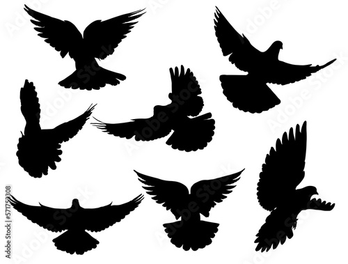 Set of Seven Dove Silhouettes