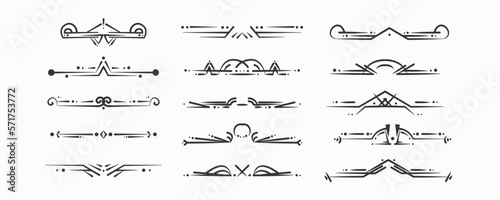 Art deco dividers and decorative headers. Victorian book and interior ornament. Vector flat-style cartoon art deco illustration on White background