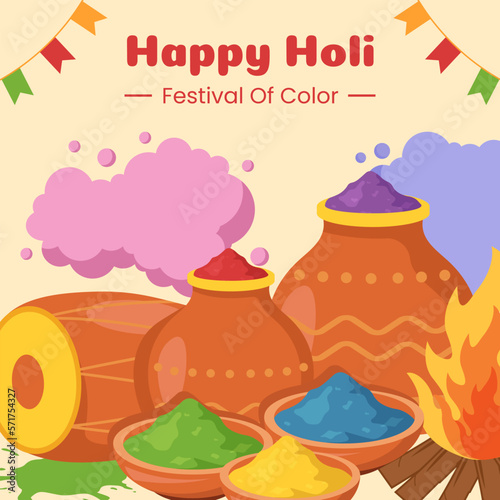 Happy Holi Festival Social Media Background Illustration Flat Cartoon Hand Drawn Templates