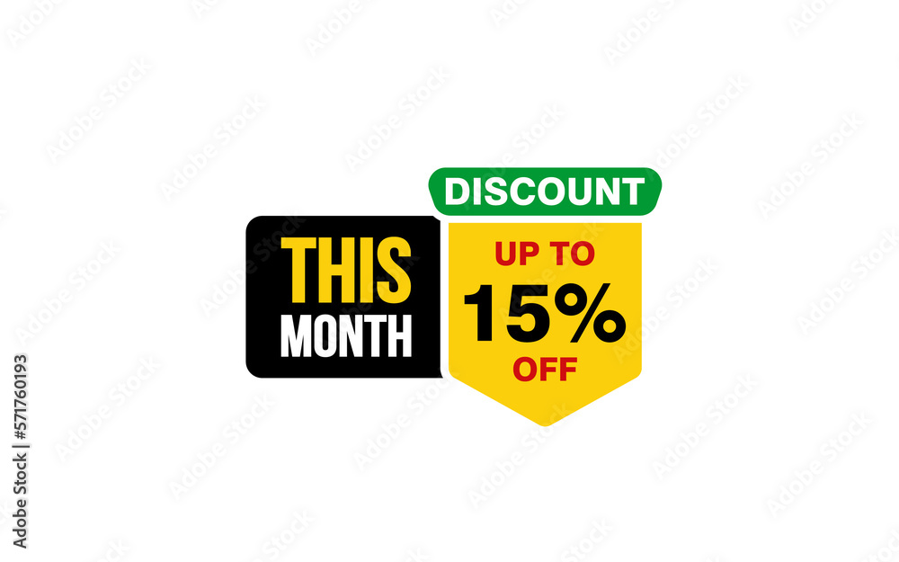15 Percent THIS MONTH offer, clearance, promotion banner layout with sticker style. 
