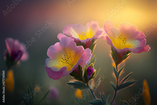 Evening Primrose Flowers, Illustration, Generative AI