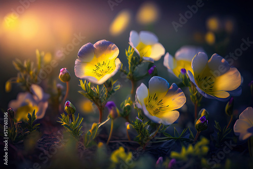 Evening Primrose Flowers, Illustration, Generative AI