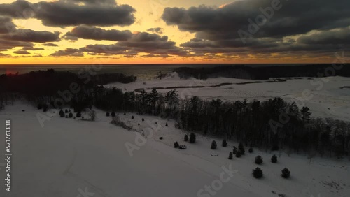 Winterland sunset, reverse descending motion with turn. photo