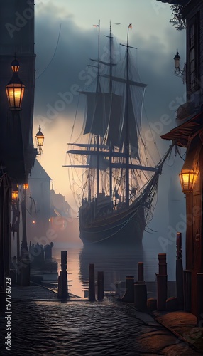 Ancient sailboat arriving i...