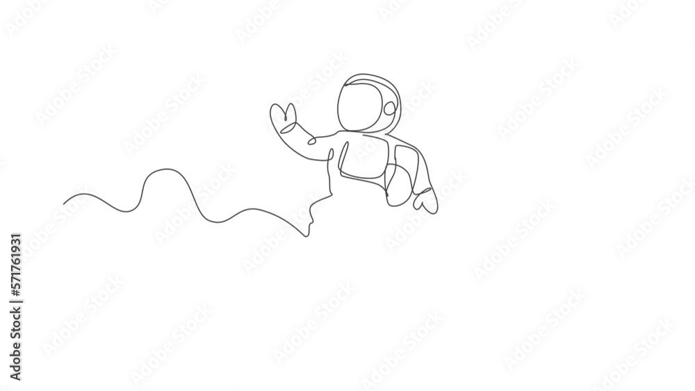 Animated self drawing of one continuous line draw young astronaut scientist exploring outer space in retro style. Spaceman cosmos discovery concept. Full length single line animation illustration. Animated self drawing of one continuous line draw young astronaut scientist exploring outer space in retro style. Spaceman cosmos discovery concept. Full length single line animation illustration.