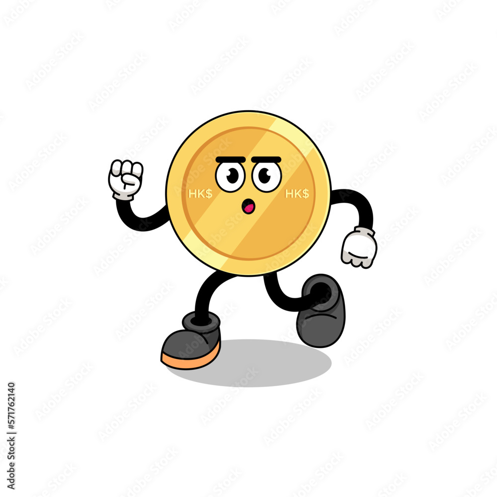 running hong kong dollar mascot illustration running hong kong dollar mascot illustration