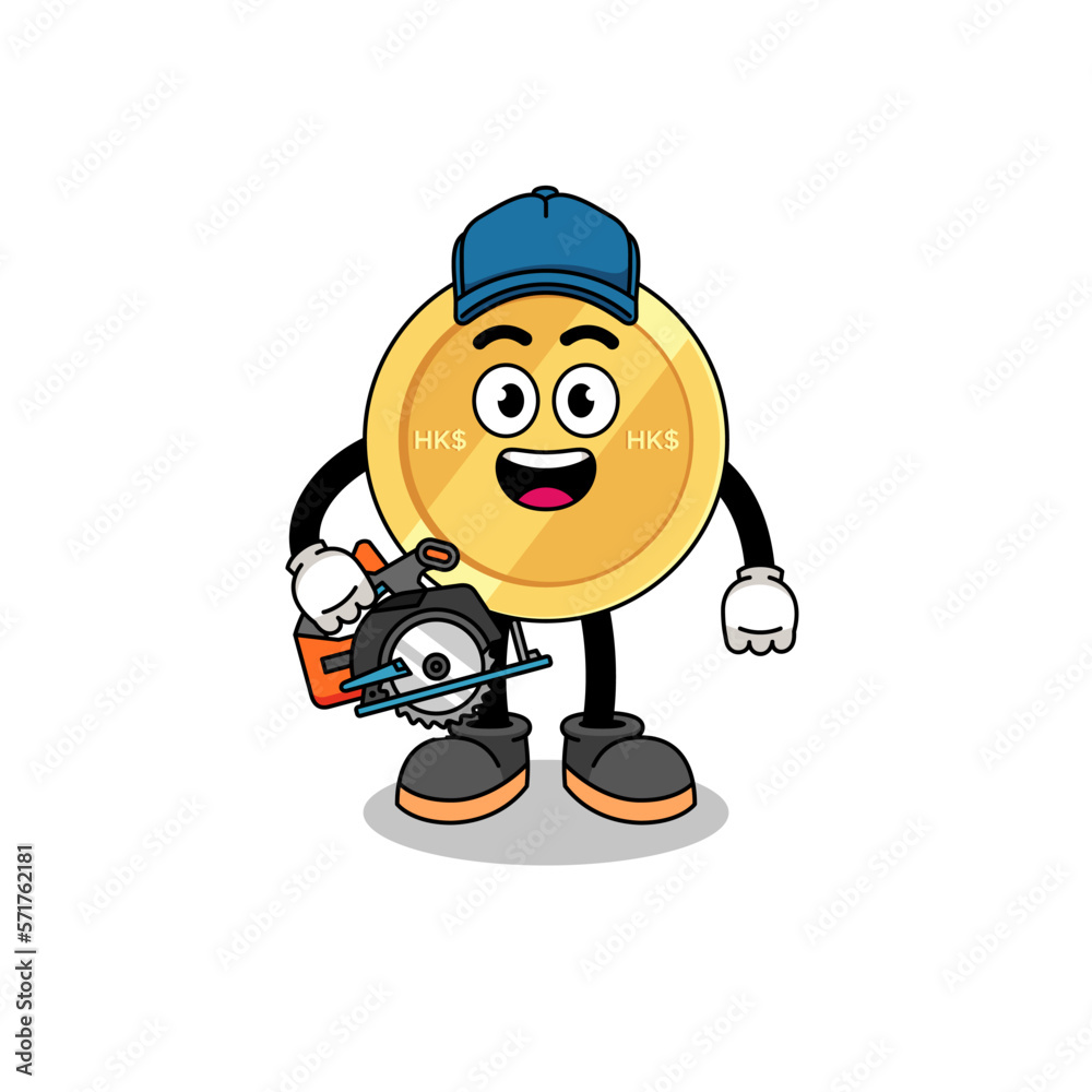 Cartoon Illustration of hong kong dollar as a woodworker Cartoon Illustration of hong kong dollar as a woodworker