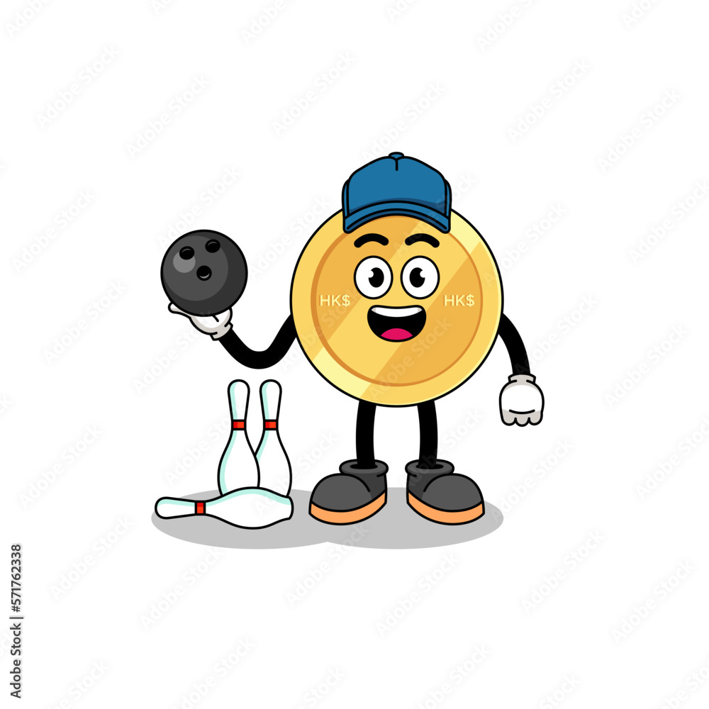 Mascot of hong kong dollar as a bowling player Mascot of hong kong dollar as a bowling player