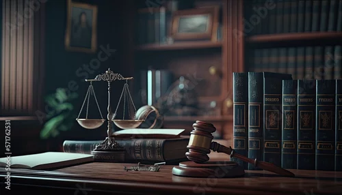 Obraz judge gavel and books. Law firm courtroom, Office space for legal work. Lawyers and judges.