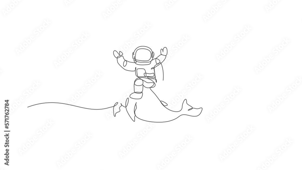 Animation of one single line drawing of astronaut riding blue whale, giant mammal animal in galaxy nebula. Cosmonaut journey concept. Continuous line self draw animated. Full length motion. Animation of one single line drawing of astronaut riding blue whale, giant mammal animal in galaxy nebula. Cosmonaut journey concept. Continuous line self draw animated. Full length motion.