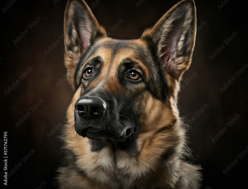 German Shepherd dog studio portrait.