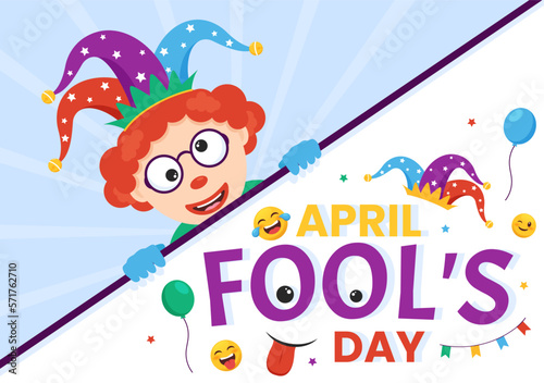 Happy April Fools' Day Celebration Illustration wearing a Jester Hat and Surprise for Web Banner or Landing Page in Flat Cartoon Hand Drawn Templates