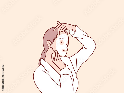 Woman apply facial mask cream on face simple with brush korean style illustration