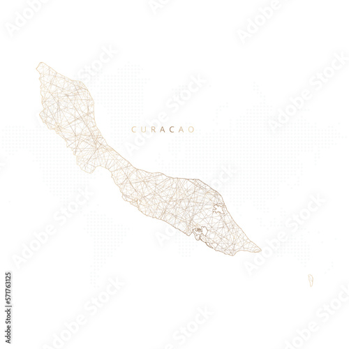 Low poly map of Curacao. Gold polygonal wireframe. Glittering vector with gold particles on white background. Vector illustration eps 10.