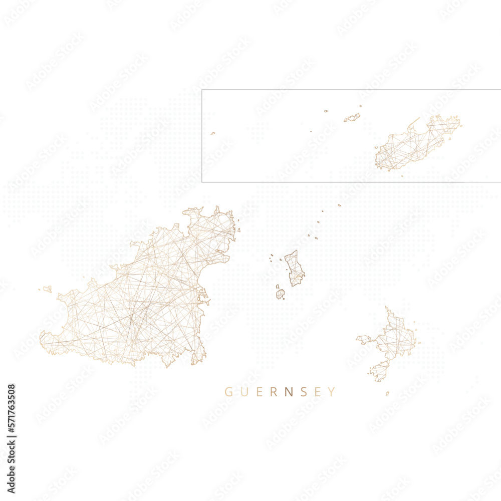Low poly map of Guernsey. Gold polygonal wireframe. Glittering vector ...