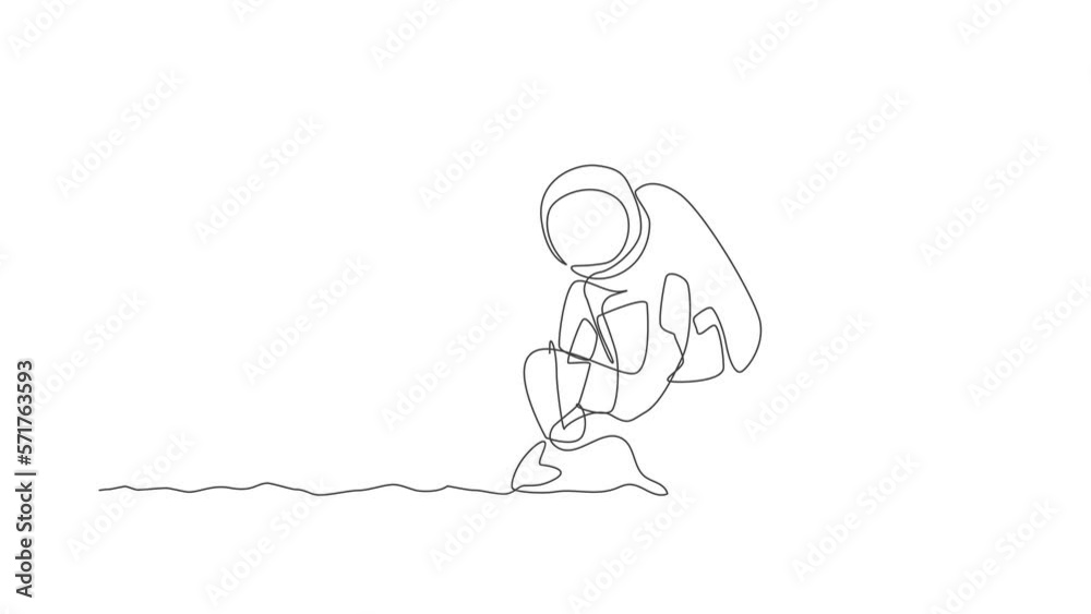 Animation of one single line drawing of astronaut planting new species tree seed carefully in moon surface. Outer space farming concept. Continuous line self draw animated. Full length motion. Animation of one single line drawing of astronaut planting new species tree seed carefully in moon surface. Outer space farming concept. Continuous line self draw animated. Full length motion.