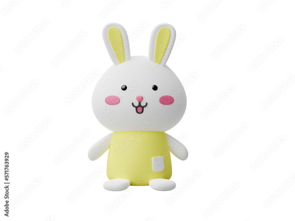 Obraz premium Cute animal 3d render character white baby rabbit with yellow body standing with transparent background
