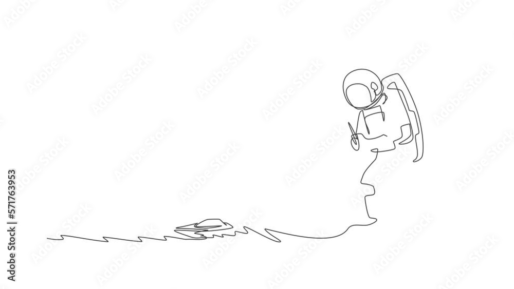 Animated self drawing of continuous line draw astronaut playing speed boat radio control in moon cosmic galaxy. Outer space hobby and lifestyle concept. Full length single line animation illustration. Animated self drawing of continuous line draw astronaut playing speed boat radio control in moon cosmic galaxy. Outer space hobby and lifestyle concept. Full length single line animation illustration.