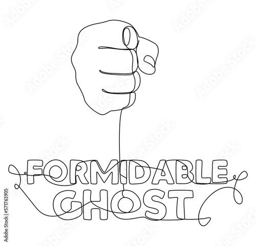 One continuous line of hand with Formidable Ghost word. Thin Line Illustration vector concept. Contour Drawing Creative ideas.