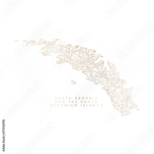 Low poly map of South Georgia and the South Sandwich Islands. Gold polygonal wireframe. Glittering vector with gold particles on white background. Vector illustration eps 10.