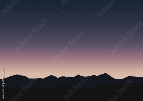 starry night sky over the mountains, vector illustration.