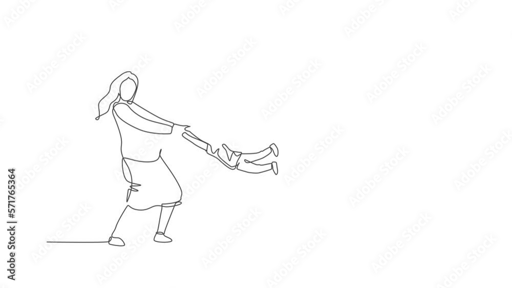 Animation of one line drawing of happy mother lifting and spinning her son up in the air at home. Parenting education. Family parenthood concept. Continuous line self draw animated. Full length motion Animation of one line drawing of happy mother lifting and spinning her son up in the air at home. Parenting education. Family parenthood concept. Continuous line self draw animated. Full length motion