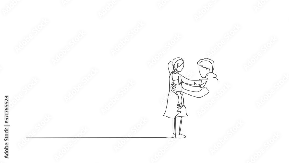 Animated self drawing of single continuous line draw young dad giving some wise advice talk to his daughter at home. Happy family parenting concept. Full length one line animation illustration. Animated self drawing of single continuous line draw young dad giving some wise advice talk to his daughter at home. Happy family parenting concept. Full length one line animation illustration.