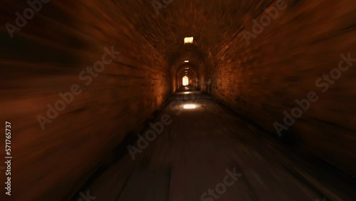 Speed flight  in Ancient  underground passage.  FPV drone. 4K photo